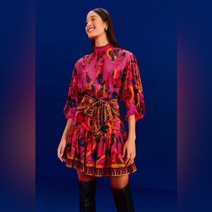 Farm Rio Set (NWT) Pink Sweet Forest Mini Skirt & Lace Trim Blouse